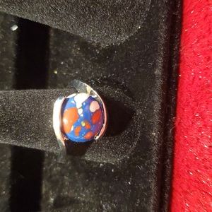 Red White Blue Stone Siver Ring Size 9